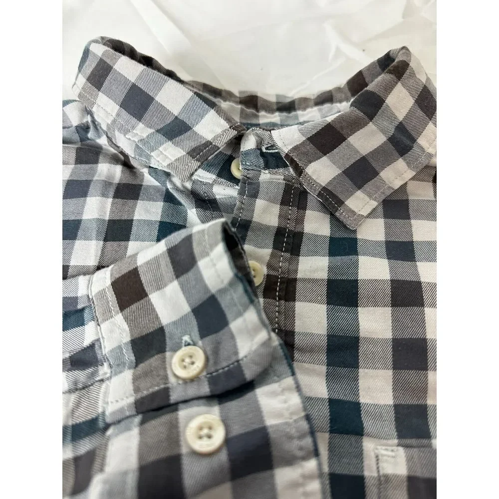 The North Face‎ Mens Large Black/White/Green Check Plaid Long Sleeve Button Up